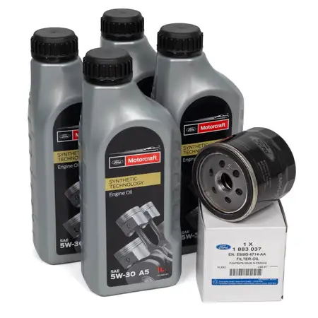 4L 4 Liter ORIGINAL Ford MOTORCRAFT A5 Motor&ouml;l &Ouml;l 5W-30 5W30 + &Ouml;lfilter 1883037