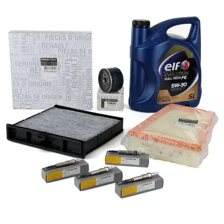 ORIGINAL Renault Filterset + Gl&uuml;hkerze 7701069730 + 5L elf 5W-30 &Ouml;l f&uuml;r GRAND