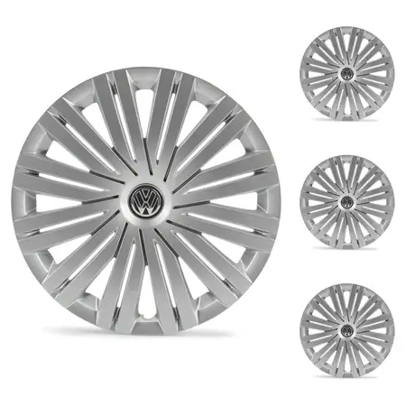 4x ORIGINAL VW hubcap wheel cover steel rim 15 inches 6Jx15 silver Polo 5 6C0601147C YTI