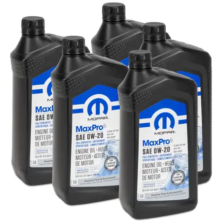 5x 946ml MOPAR 0W20 engine oil CHRYSLER DODGE JEEP RAM FIAT ALFA ROMEO K68218950AB