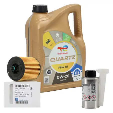 5L TOTAL QUARTZ FPW 01 0W-20 + ORIGINAL MOPAR &Ouml;lfilter 12605566 + 1x Additiv
