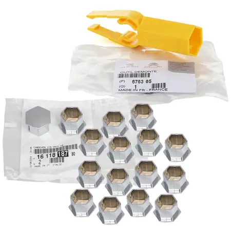 16x ORIGINAL PSA MOPAR Abdeckkappe Radschrauben 1611818780 + Abzieher 6763.05
