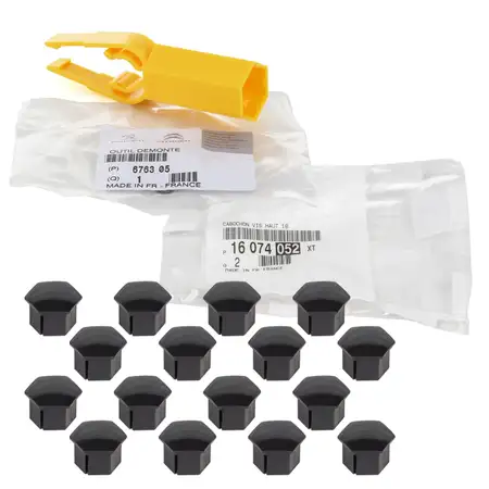 16x ORIGINAL PSA MOPAR Abdeckkappe Radschrauben 16074052XT + Abzieher 6763.05