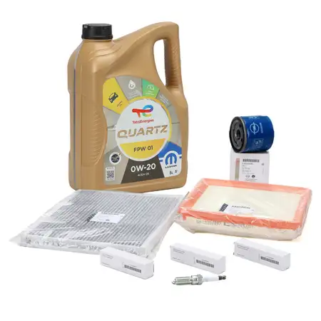 ORIGINAL Opel Filterset + 5L TOTAL QUARTZ FPW 01 0W-20 Motor&ouml;l + 3x Z&uuml;ndkerzen Adam 1.0
