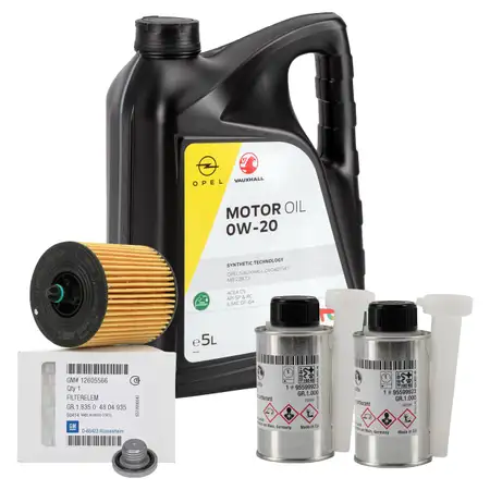 5L 5 liters ORIGINAL Opel engine oil 0W20 + oil filter 12605566 + 2x additive Astra G Vectra