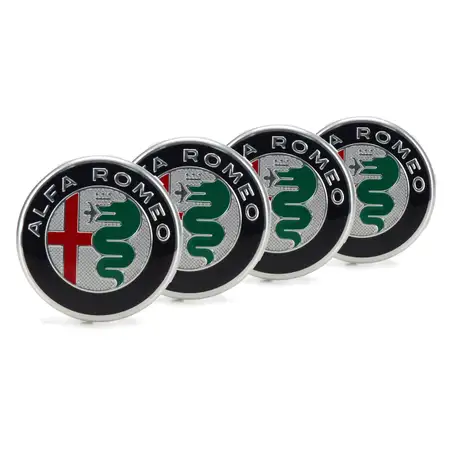 4x ORIGINAL Alfa Romeo hub caps, wheel covers, aluminum rims, &Oslash; 60 mm, Giulietta Giulia 50539932