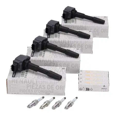 4x ORIGINAL Dacia Z&uuml;ndspule + 4x Z&uuml;ndkerze Duster (HM_) (HS_) 1.6 SCe / LPG 109/115 PS