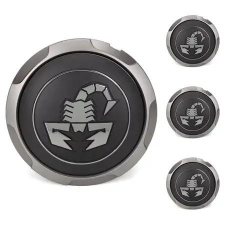 4x ORIGINAL Fiat Abarth hub caps Wheel covers Gray Black 500 500C from model year 2016 onwards 52057487