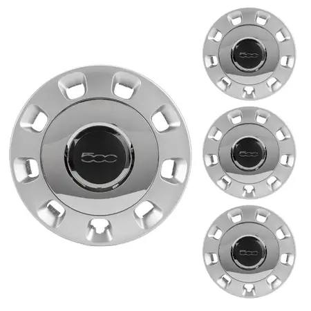 4x ORIGINAL Fiat Radkappe Radzierblende Radblende 14 Zoll Silber 500 500C 312 50901871