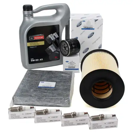 ORIGINAL Ford inspection kit + 4x spark plugs + 5 L 5W30 engine oil C-MAX 1.6 100 hp