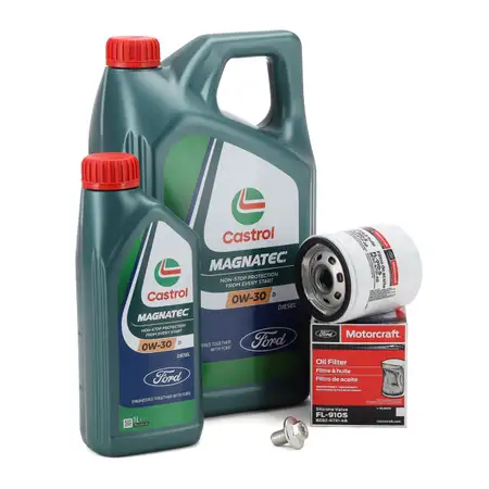 6L ORIGINAL Ford CASTROL MAGNATEC 0W-30 D Motor&ouml;l + &Ouml;lfilter Focus 4 Mustang MK6 2.3 ST