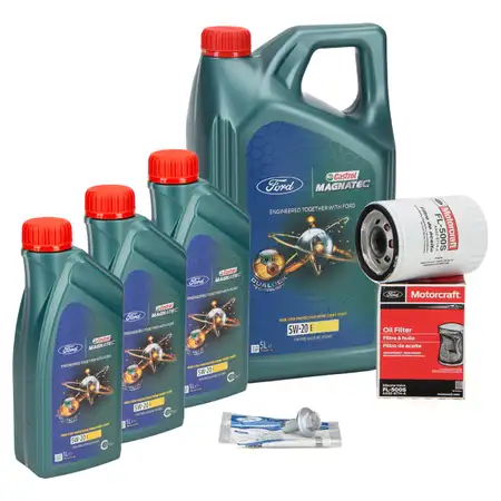 8L CASTROL 5W20 E Motor&ouml;l + ORGIINAL &Ouml;lfilter Schraube FORD Mustang MK6 5.0 V8 422 PS