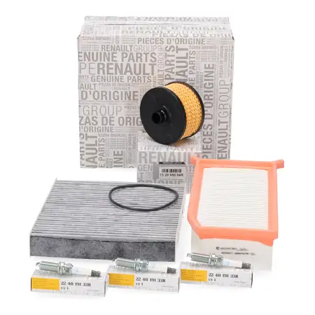 ORIGINAL Renault Filterset + 3x Z&uuml;ndkerze Clio 4 Captur 1 Logan 2 Sandero 2 0.9 TCe