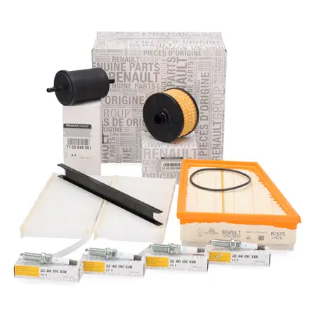ORIGINAL Renault filter set, 4 pieces + 4x spark plugs Grand / Kangoo 2 / Rapid 1.2 TCe 115 hp