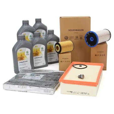 ORIGINAL SKODA filter set, 4 pieces + 5L 0W30 engine oil Octavia 3 Superb 3 Kodiaq 1.6/2.0 TDI