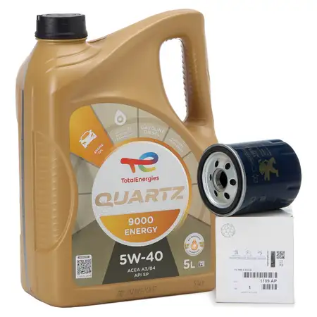 5L 5 Liter TOTAL QUARTZ 9000 ENERGY 5W-40 + ORIGINAL PSA &Ouml;lfilter 1109.AP