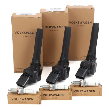 3x ORIGINAL VW Z&uuml;ndspule + 3x Z&uuml;ndkerze Golf 7 Polo 5 6 Touran Up A1 AX GB A3 8V 1.0 TSI