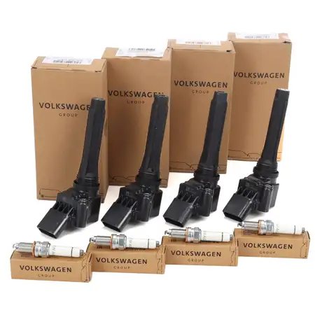 4x ORIGINAL VW Z&uuml;ndspule + 4x Z&uuml;ndkerze Golf 7 Passat B8 Polo 5 Sharan Tiguan 1.2/1.4 TSI