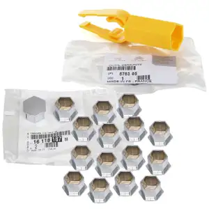 16x ORIGINAL PSA MOPAR Abdeckkappe Radschrauben 1611818780 + Abzieher 6763.05