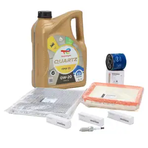 ORIGINAL Opel Filterset + 5L TOTAL QUARTZ FPW 01 0W-20 Motor&ouml;l + 3x Z&uuml;ndkerzen Adam 1.0