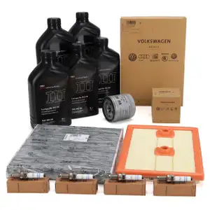 ORIGINAL AUDI filter set + 4x spark plugs + 5L 0W30 engine oil A3 (8V) Q2 (GA) 1.4 TFSI