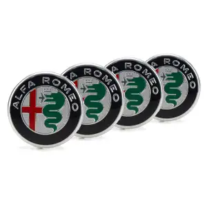 4x ORIGINAL Alfa Romeo hub caps, wheel covers, aluminum rims, &Oslash; 60 mm, Giulietta Giulia 50539932