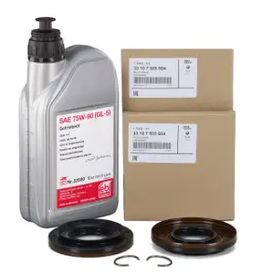 2x ORIGINAL BMW Wellendichtring Differential + 1L febi 75W-90 Getriebe&ouml;l