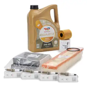 ORIGINAL Citroen Peugeot Filterset + Z&uuml;ndkerzen + 5L TOTAL QUARTZ 5W40 &Ouml;l 1.4