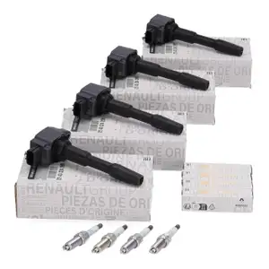 4x ORIGINAL Dacia Z&uuml;ndspule + 4x Z&uuml;ndkerze Duster (HM_) (HS_) 1.6 SCe / LPG 109/115 PS