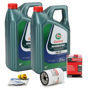 10L CASTROL 5W20 E Motor&ouml;l + ORGIINAL &Ouml;lfilter Schraube FORD Mustang MK6 5.0 V8 450/460 PS