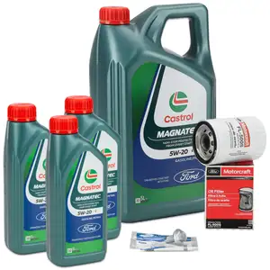 8L CASTROL 5W20 E Motor&ouml;l + ORGIINAL &Ouml;lfilter Schraube FORD Mustang MK6 5.0 V8 422 PS