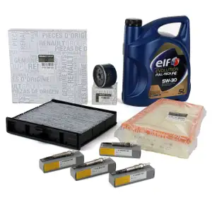 ORIGINAL Renault filter set + glow plug 7701069730 + 5L elf 5W-30 oil for GRAND
