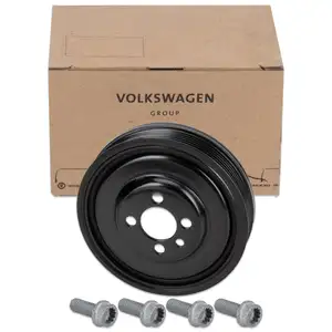 ORIGINAL VW Riemenscheibe Kurbelwelle + 4x Schraube Golf 4-8 Passat Polo T5 T6 1.6-2.0 TDI