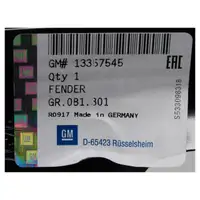 ORIGINAL GM Opel Kotfl&uuml;gel Fender VORNE RECHTS 1100053 / 13357545 f&uuml;r ADAM