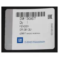 ORIGINAL GM Opel Kotfl&uuml;gel Fender VORNE RECHTS 1100061 / 13434577 f&uuml;r CORSA E