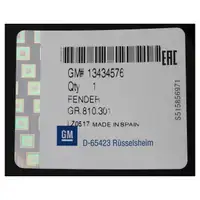 ORIGINAL GM Opel Kotfl&uuml;gel Fender VORNE LINKS 1100060 / 13434576 f&uuml;r CORSA E