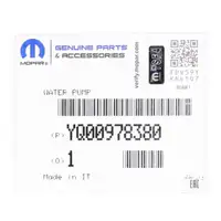 ORIGINAL Opel MOPAR Water Pump + Thermostat Astra K 1.5 CRDI Insignia B 1.5D YQ00978380