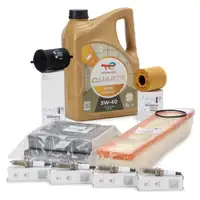 ORIGINAL Citroen Peugeot filter set, 4 pieces + 5L TOTAL 5W40 oil + spark plugs 1.4 1.6