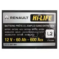 ORIGINAL Renault Dacia Autobatterie Batterie Hi-LIFE 12V 60Ah 600A 7711947964