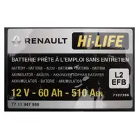 ORIGINAL Renault Dacia EFB Autobatterie Batterie Hi-LIFE 12V 60Ah 510A 7711947966