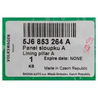 ORIGINAL Skoda Abdeckung Blende A-S&auml;ule Fabia 2 vorne au&szlig;en rechts 5J6853264A