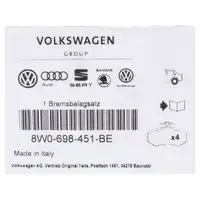 ORIGINAL Audi Bremsbeläge A4 B9 A5 F5 A6 C8 A7 4K A8 4H 4N Q5 FY Q7 4M hinten 8W0698451N
