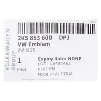 ORIGINAL VW Emblem Plakette Logo schwarz / chromglanz Caddy 4 PR: 6K0 vorne 2K5853600 DPJ