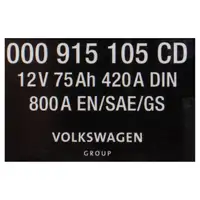 ORIGINAL VW Autobatterie Batterie Starterbatterie 12V 75Ah 420/800A 000915089BD