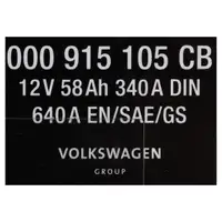 ORIGINAL VW Autobatterie Batterie Starterbatterie 12V 58Ah 340/340A 000915105CB B-Ware