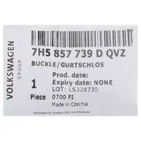 ORIGINAL VW Gurtschloss Sicherheitsgurt Transporter Multivan T5 T6 1 Reihe 7H5857739D QVZ