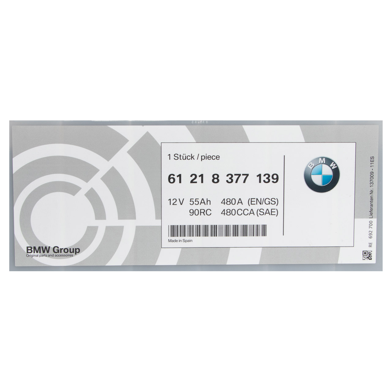 ORIGINAL BMW Autobatterie Batterie Starterbatterie 12V 55Ah 480A 61218377139