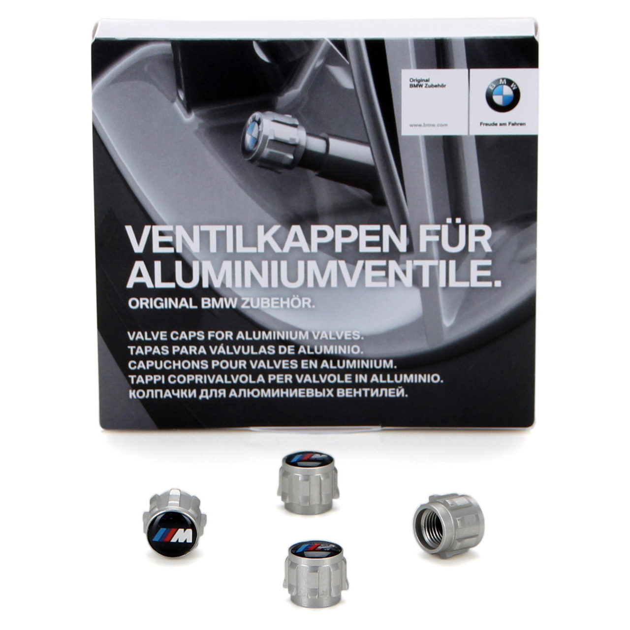 ORIGINAL BMW Ventilkappen Schutzkappen Satz M Emblem Aluminium 36122447402