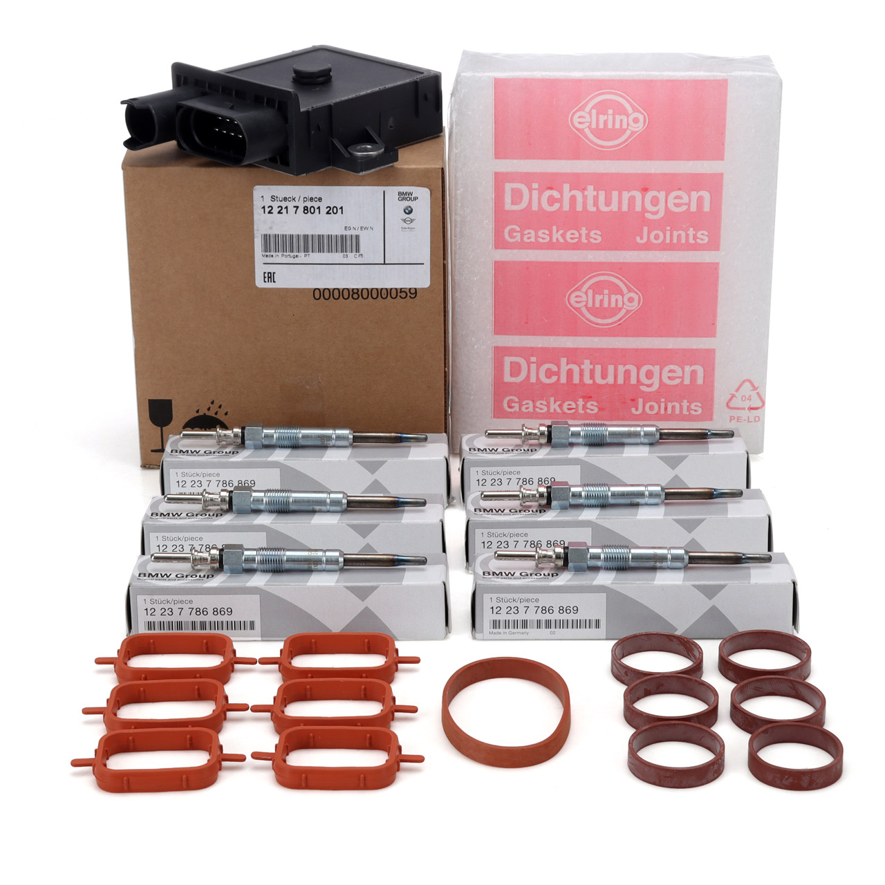 ORIGINAL BMW control unit glow time + 6x glow plug + ELRING manifold gaskets M57 N57