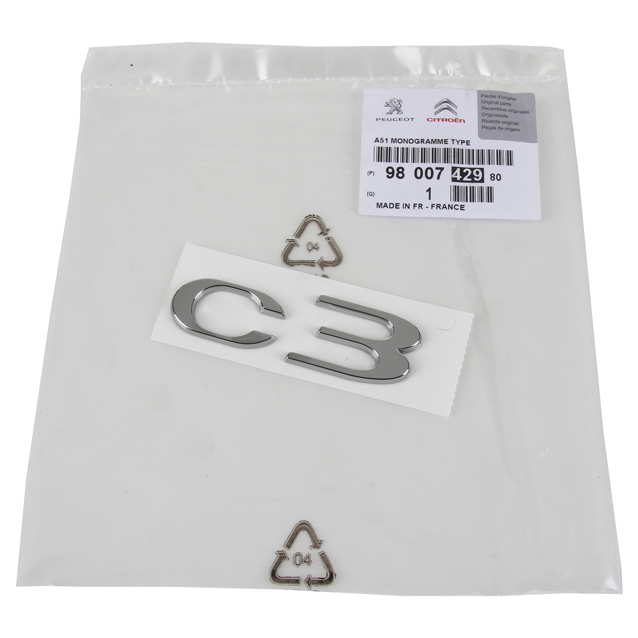 ORIGINAL Citroen emblem logo lettering tailgate RIGHT 9800742980 for C3 II